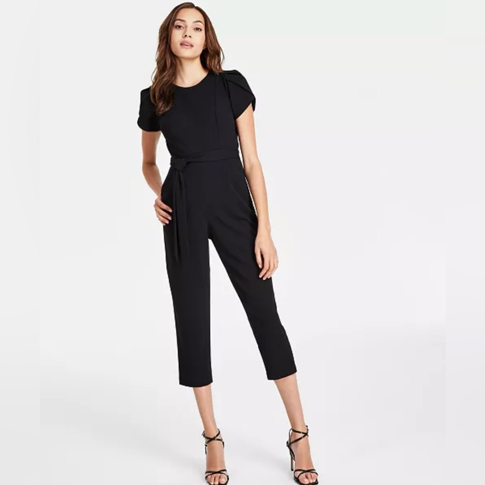 Calvin Klein Tie-Waist Tulip Sleeve Jumpsuit